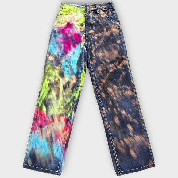 J.GALT Tie Dye Carpenter Jeans Ultra High Waist Rigid Denim - Picture 1 of 13
